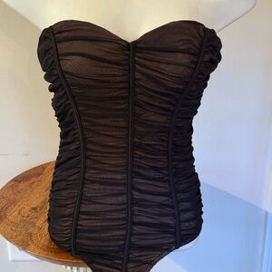 Forever 21 Mesh Ruched Sweetheart Strapless Bodysuit